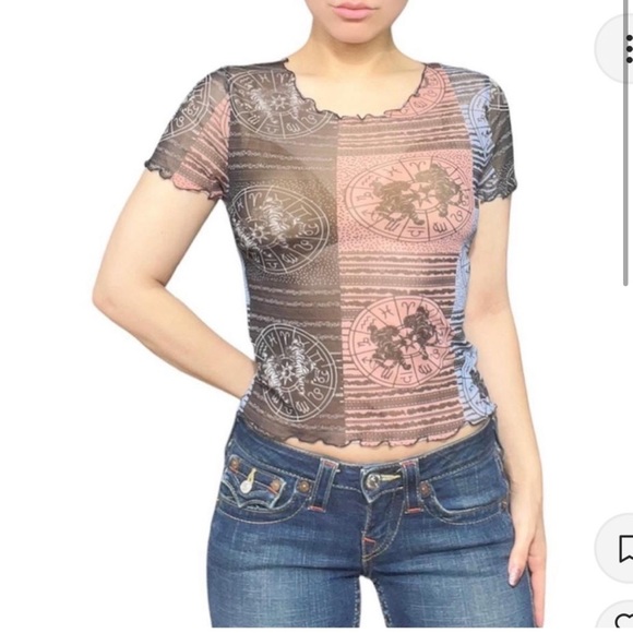 UO Urban Outfitters Mesh Zodiac Horoscope Top - SHORT SLEEVE - Picture 3 of 5